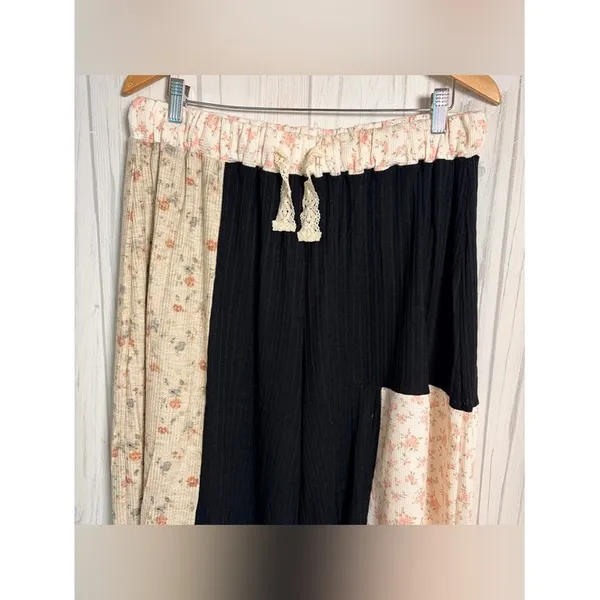 POL Boho Patchwork Balloon Wide Leg Pants, XL, Black Multi Jogger Style - Image 5
