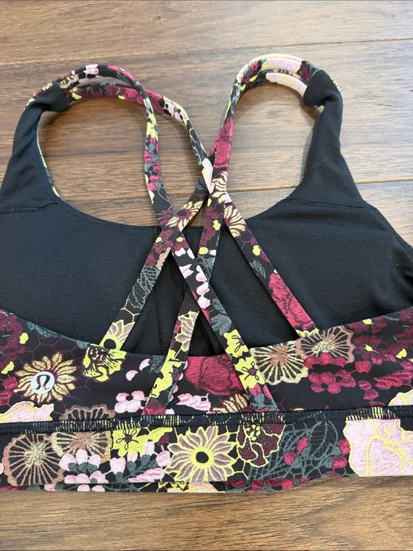 Lululemon Athletica Floral Black & Pink Sports Bra Size 6 - C53-024 - Image 4