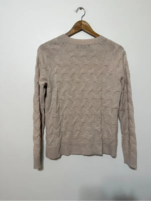 Theory Cashmere Knit Sweater Size Medium Cream Neutral Texture Design - Image 6
