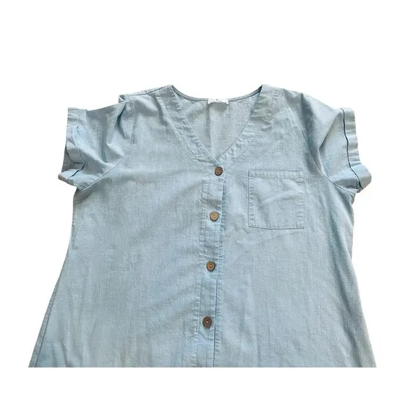 Light Blue Cotton Button Down Ruffled Hem Dress XXL - Image 14