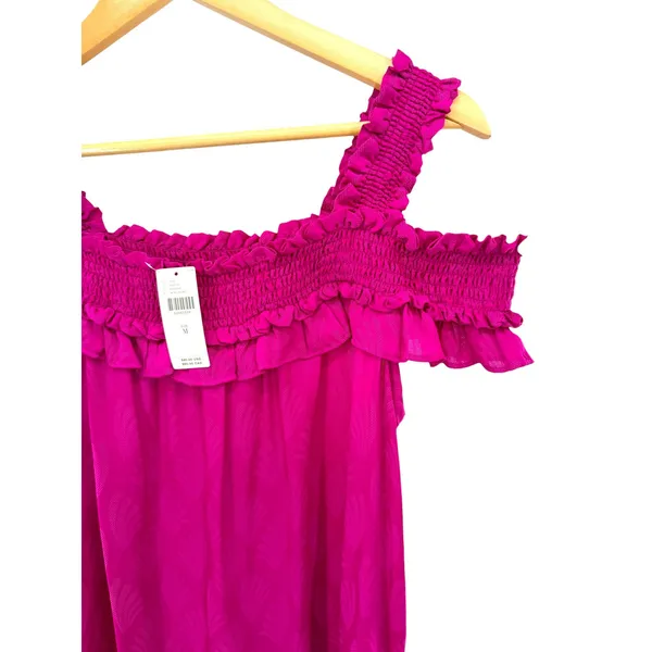 Anthropologie Pink Smocked Ruffle Off Shoulder Top Size M‎ NEW Brunch Whimsical - Image 2