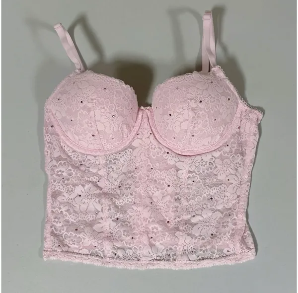 Victoria’s Secret Pink Pastel Diamond Diamonds Bustier Corset Bralette Bra Top Lingerie Size S 🎀✨ - Image 2