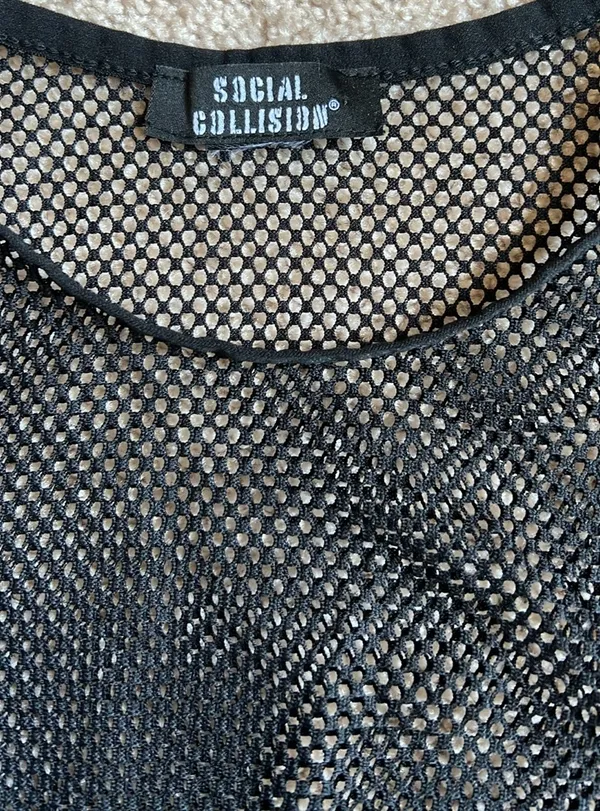 Hot Topic Social Collision Black Cropped Mesh Long Sleeve Top. Size Small - Image 2