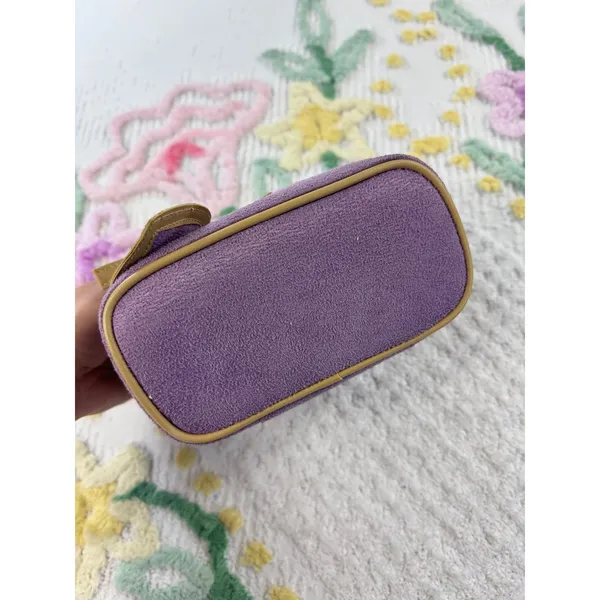 Modella‎ Purple Textured Makeup Bag Tan Trim Heart Keychain Travel Vanity Case - Image 3