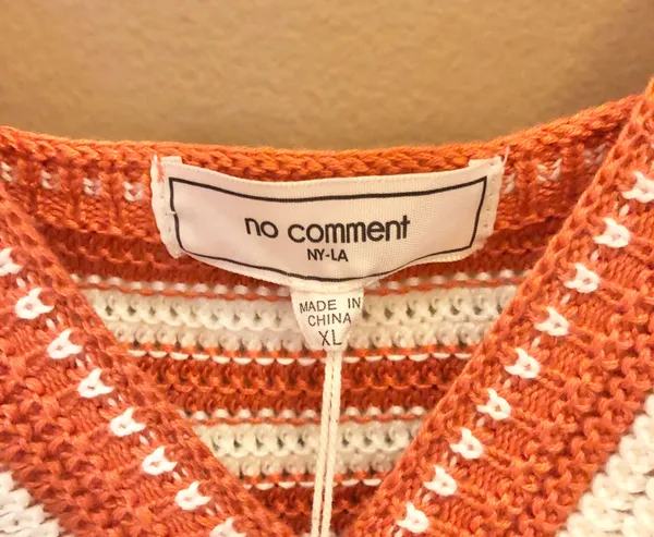 No Comment NY LA V Neck Crochet Striped Crop Tank Top Orange White Juniors XL - Image 4
