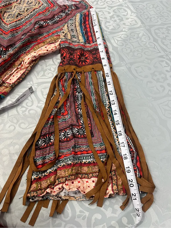 Uncle Frank by Anthropologie Geometric Embroidered dress with Red&Teal Accentst - Image 9