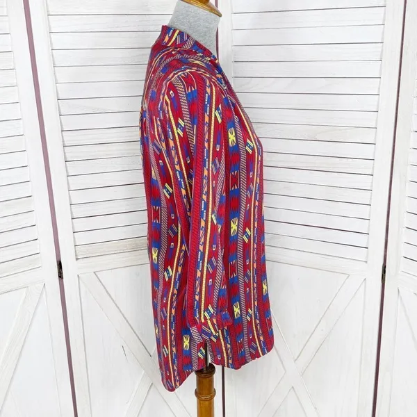 Amanda Uprichard Aztec Native Print Silk Tunic Blouse‎ Red Small - Image 3