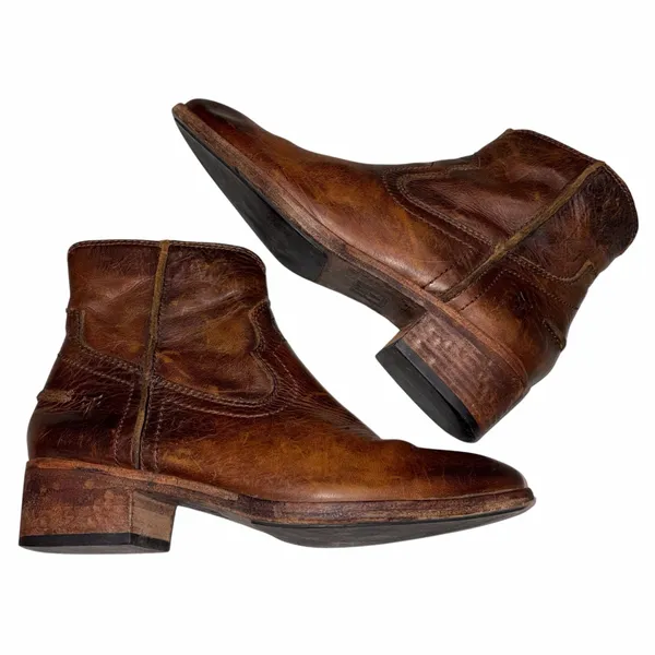 Frye Distressed Brown Leather Ray Seam Western Short Boots 5.5 - Image 6