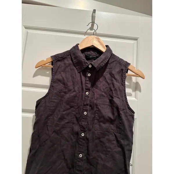Adrienne Vittadini 100% Linen Sleeveless Button Down Shirt Dress Gray‎ Small - Image 2