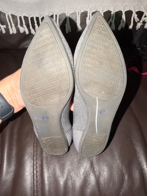 Rothy's Pointed Knit Flats in Navy and White Herringbone - Image 6