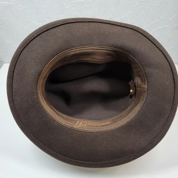 Indiana Jones Brand Wool Hat Mens Small Brown Stylish Bow Ribbon Band 12" Fedora - Image 14