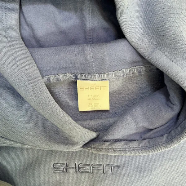 SHEFIT Luxe Cropped Hoodie Periwinkle Blue Drawstring Thumbhole Size M Top - Image 4