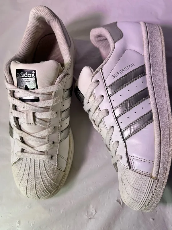 adidas White Sneakers with Silver Three-Stripes - Women's - Image 5