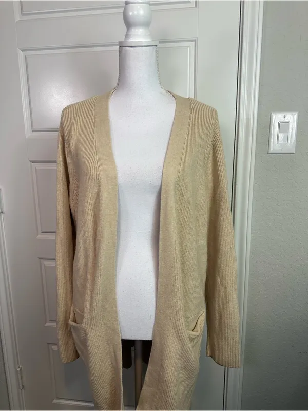 Old Navy Textured Open-Front Cotton Blend Knit Cardigan Sweater Oatmeal Size L - Image 3