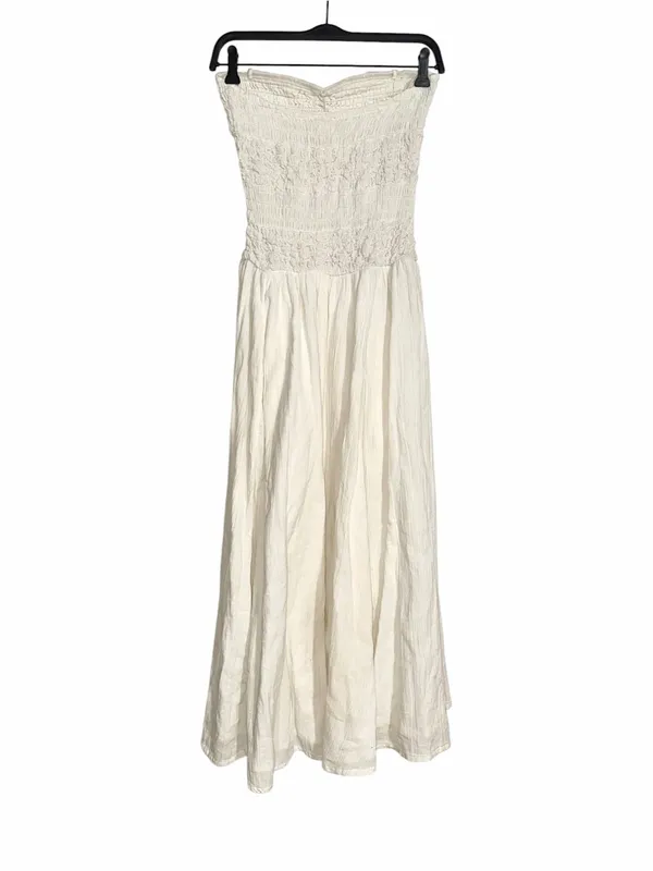Free People Sparkling Moment Ivory High Low Smocked Drop Waist Midi Dress SMALL - Image 5