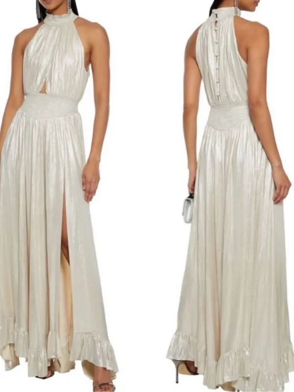 NWT RETROFETE Carly Silver High Neck Maxi Formal Gown Dress - Image 2