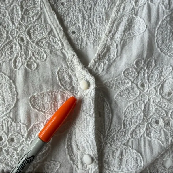Zara White Eyelet Embroidered Midi Dress Size S Puff Sleeve Cotton Boho Cottage - Image 10