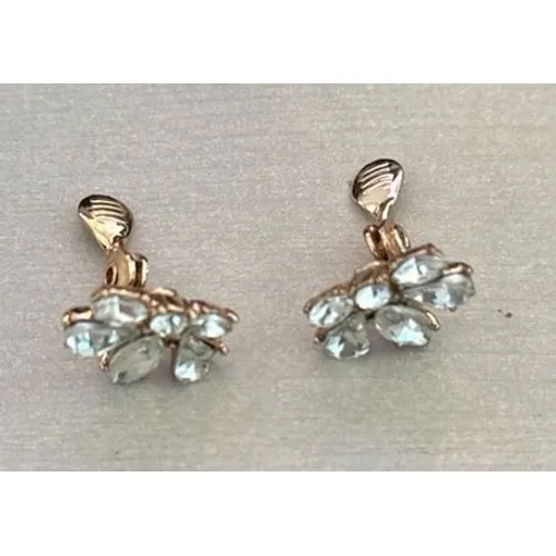 Cluster Studs clear crystals fanned, floral silhouette rose gold backing clip-on - Image 2