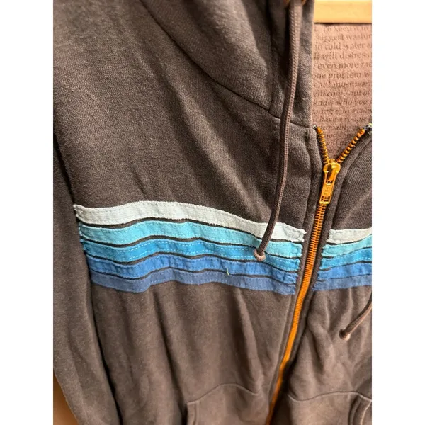 Aviator Nation 5 Stripe Zip Hoodie in charcoal and blue xxl - Image 2
