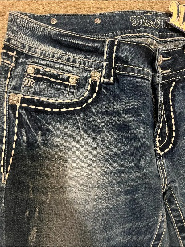 Miss Me jeans Y2k low rise boot cut NWT saddle stitching‎ gemstones 31 RARE - Image 5
