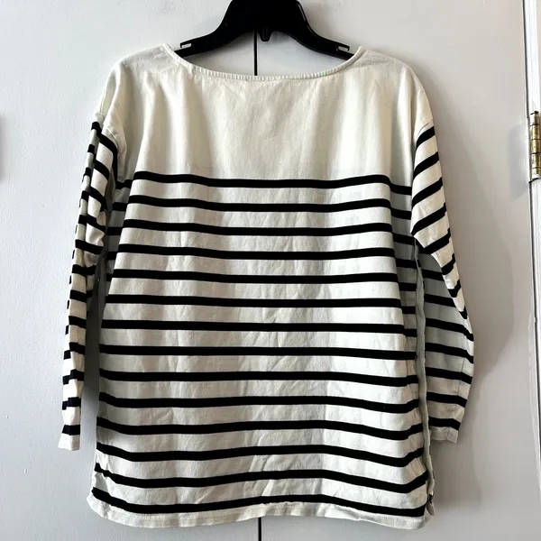 Sezane Noan Mariniere Striped Top Long Sleeve 100% Cotton Size M Cream Navy - Image 3