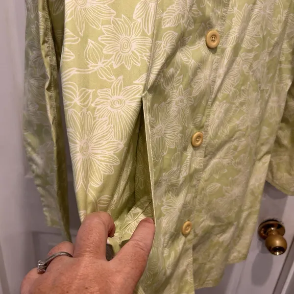 LL Bean Womens Green Floral Print Lightweight Jacket L Cotton Fisherman‎ Spring - Image 6