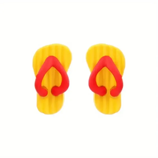 Yellow Beach Sandals S925 Silver Needle Hip-Hop Yellow Flip-Flop Push Earrings - Image 5
