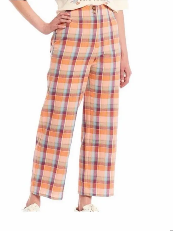 Billabong x The Salty Blonde Break Point Cropped Linen Blend Plaid Pants 25 - Image 2