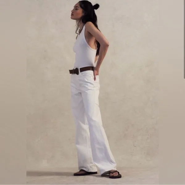 Free People‎ We The Free Tinsley Baggy High Rise Jean Size 26 in Optic White - Image 2