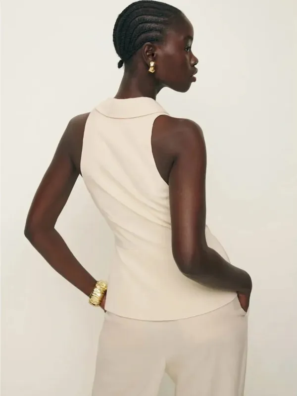 Reformation Rylan Top in Cream 8 Womens Sleeveless Collared Button up - Image 12