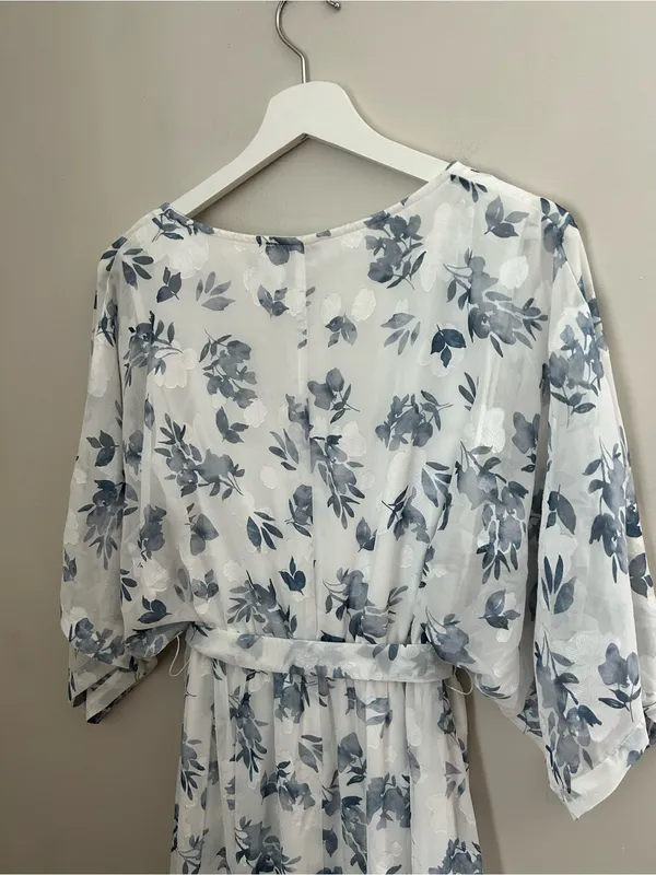 Baltic Born Luca Jacquard Kimono Slate Blue Floral White Short Sleeve Maxi - Image 8