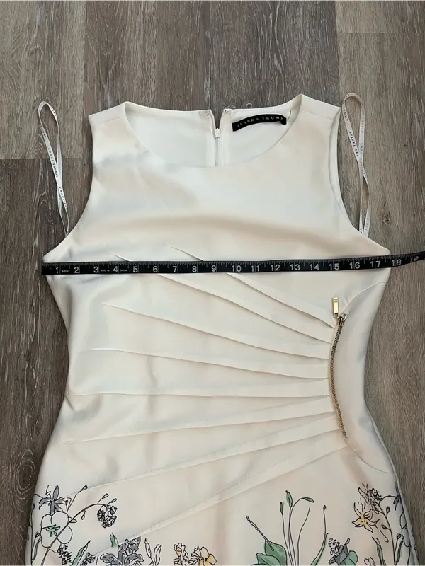 Ivanka Trump Floral Sheath Dress Womens Size 14 Ivory Sleeveless Gold Zipper - Image 10