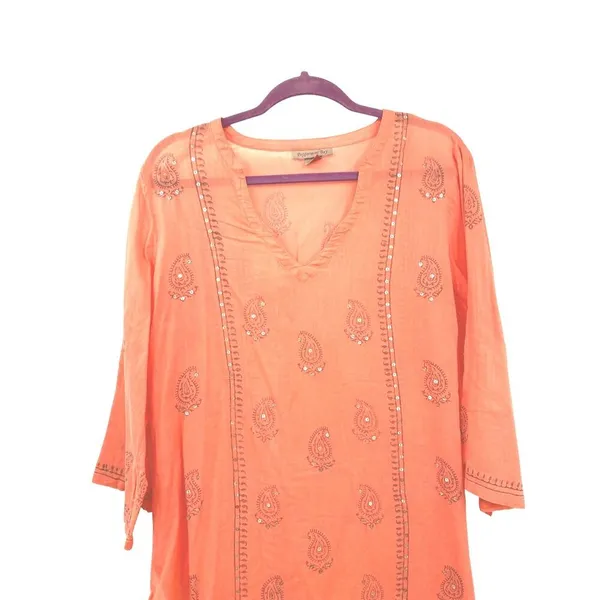 Peppermint Bay Swim Cover Up Womens XL Used Pullover Sequins Salmon Gray - Image 3