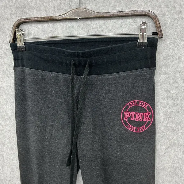 Victorias Secret PINK Yoga Leggings Charcoal Gray Pink Stripe Slim Joggers Small - Image 3