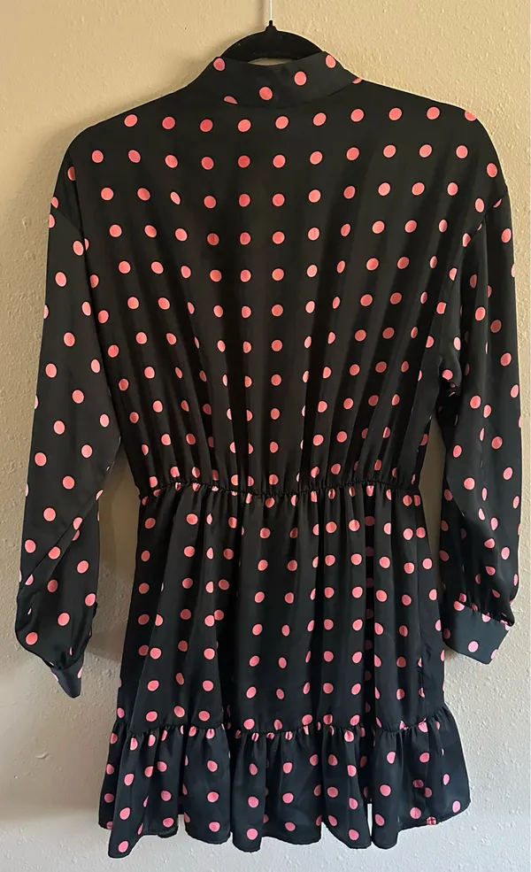 Zara Basic Pink Polka Dot Mock Neck Romper Dress - Women's Size M - Image 4