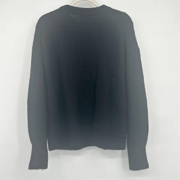 Quince Womens Black Baby Alpaca Wool Blend Minimalist‎ Ribbed Crewneck Sweater L - Image 8