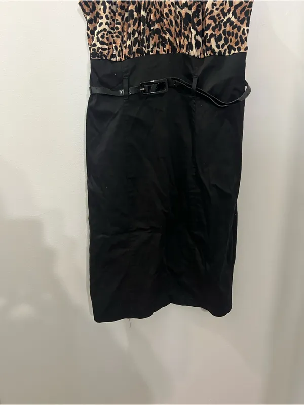 XOXO Leopard Print Bodice Black Skirt Open Back Dress - Image 2