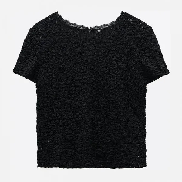 Zara New With Tag Lace Mesh Black Top Perfect For Layering Size XLarge - Image 2