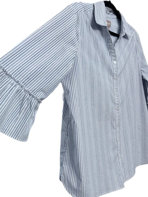 Chico's 2 Blue White Striped Button-Down Shirt Womens Large Coastal Preppy EUC - Image 6