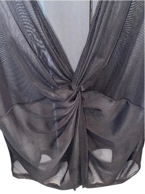 Skönhet Sheer Mesh Flare sleeve Cuff Low-Cut Cover Up Top whimsigoth y2k 90s - Image 9
