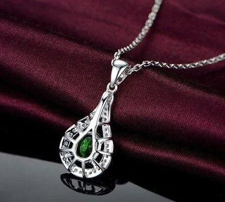18K White Gold Plated Green Gemstone Emerald Pendant Necklace for Women - Image 3