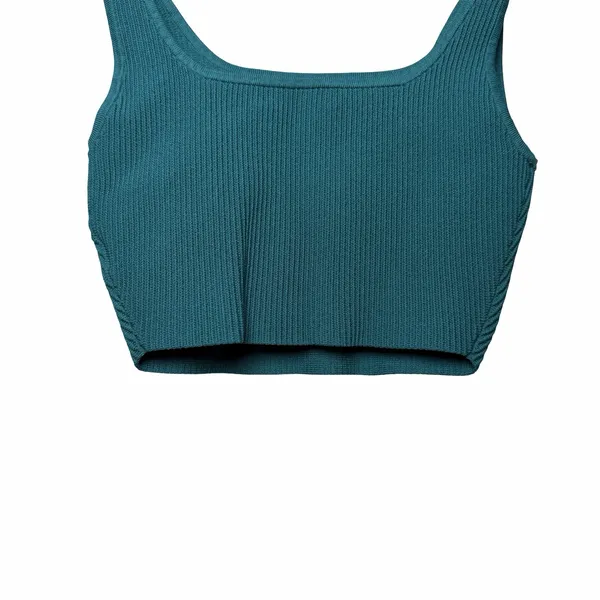 Aritzia Babaton Women's Sculpt Knit Squareneck Cropped Tank Teal Green S Ribbed - Image 6