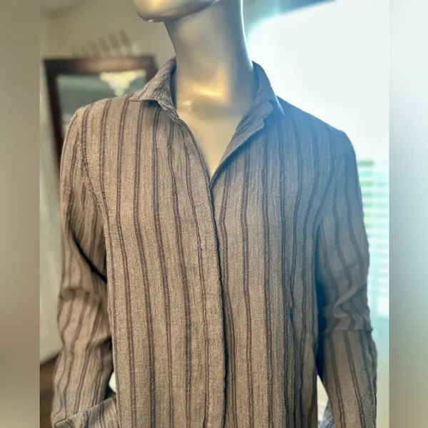 Cloth & Stone Anthropologie Gray Striped Button Down Shirt Dress M - Image 2