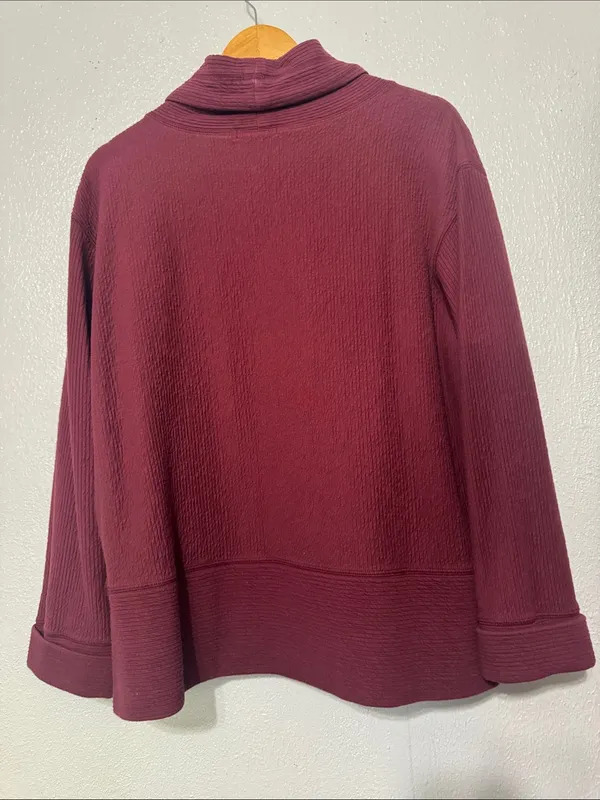 Orvis Maroon Textured Cowl Neck Pullover Sweatshirt M Drop Shoulder Cozy Cabin - Image 4