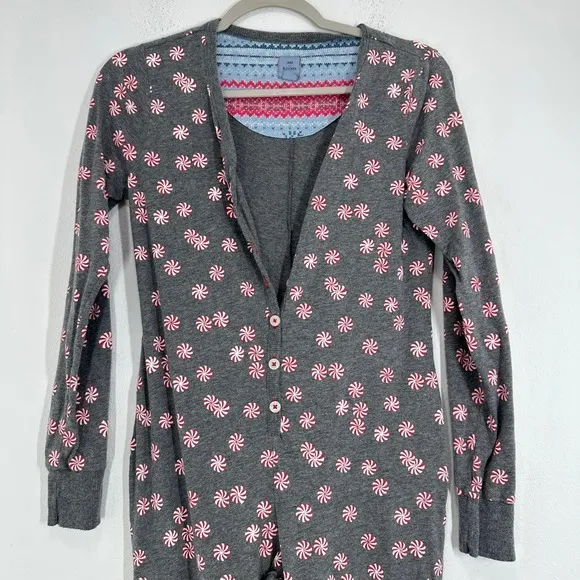 Jane and Bleeker XS Gray Peppermint Candy Print One Piece Pajama‎ Jumpsuit - Image 9