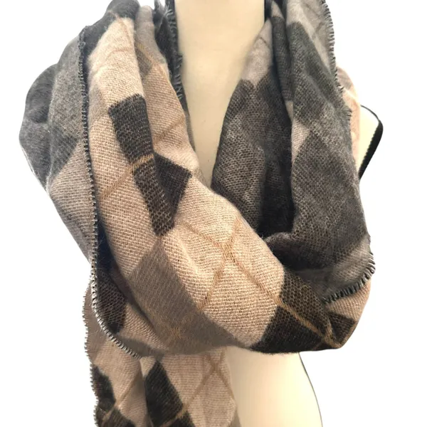 ZARA Plaid Fringe Acrylic‎ Scarf Brown Medium - Image 3