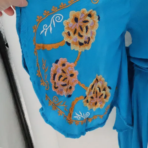 Free People Cora Embroidered Mini Dress Womens Size S Blue Boho Tassel Beachy - Image 5