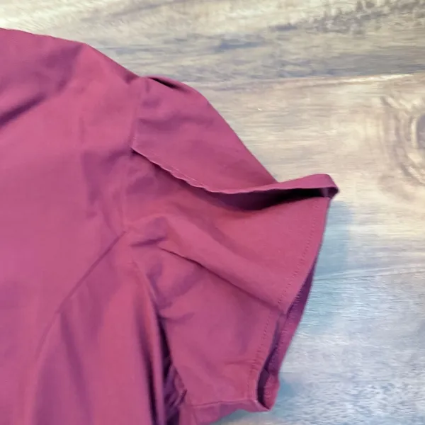 Jaanuu Womens Tulip Sleeve Zipper V-Neck Scrub Top Burgundy Wine Size L - Image 3