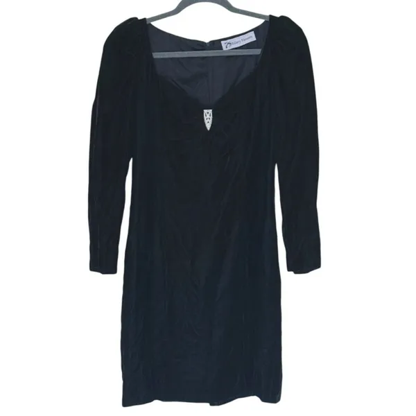 Vintage 90s Crushed Velvet Sweetheart Mini Dress Small Black Y2K Vamp Witchy - Image 2