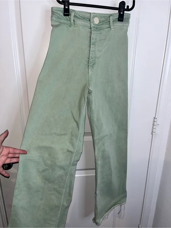 Zara Culotte Patch Pockets Marine Straight Jeans High Rise Sz 2 Sage Earthy Boho - Image 10